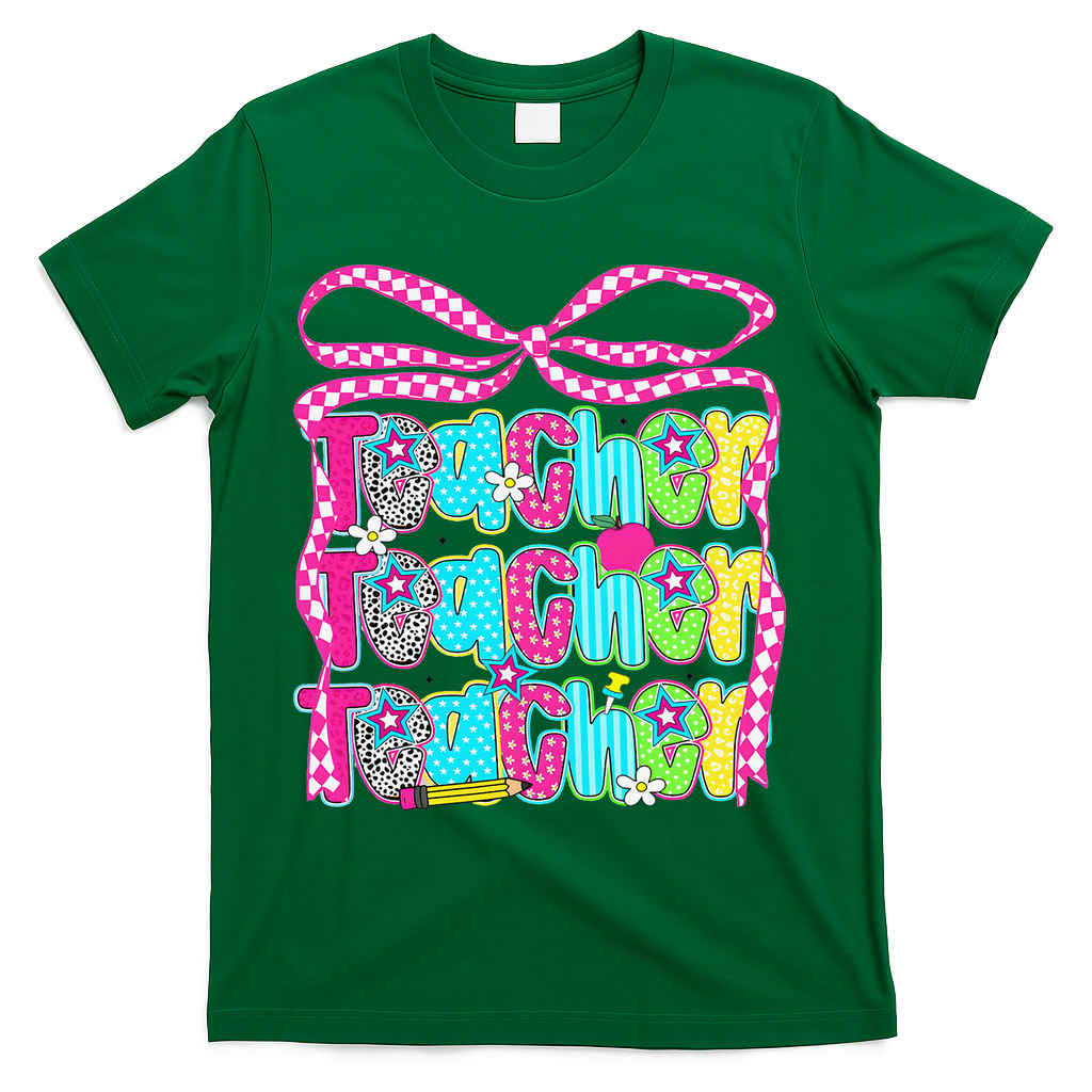 Preppy Teacher Coquette Bow Teacher Summer Last Day T-Shirt - Green