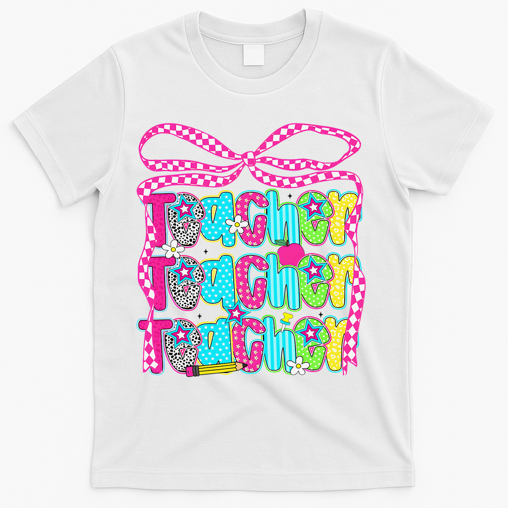 Preppy Teacher Coquette Bow Teacher Summer Last Day T-Shirt - White