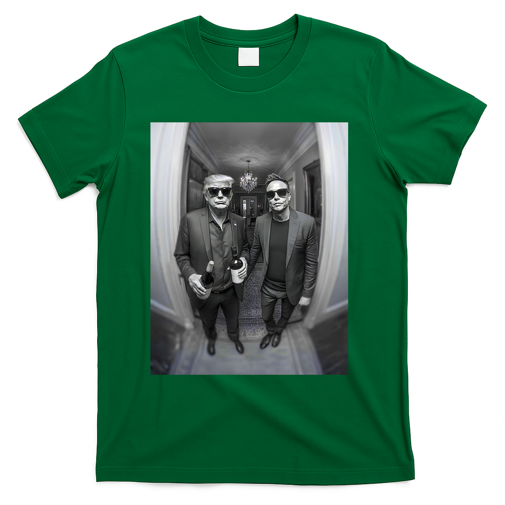 President Trump Elon Musk Funny Meme Knocking On Door T-Shirt - Green