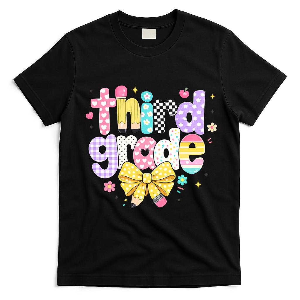 Preppy Third Grade Teacher 3rd Grade Back To School T-Shirt - Black