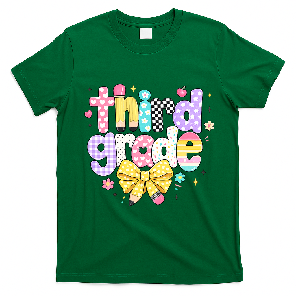 Preppy Third Grade Teacher 3rd Grade Back To School T-Shirt - Irish Green