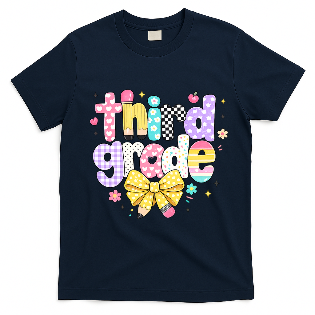 Preppy Third Grade Teacher 3rd Grade Back To School T-Shirt - Navy Blue