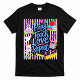 Pray Teach Love Repeat Christian Teacher Striped T-Shirt - Black