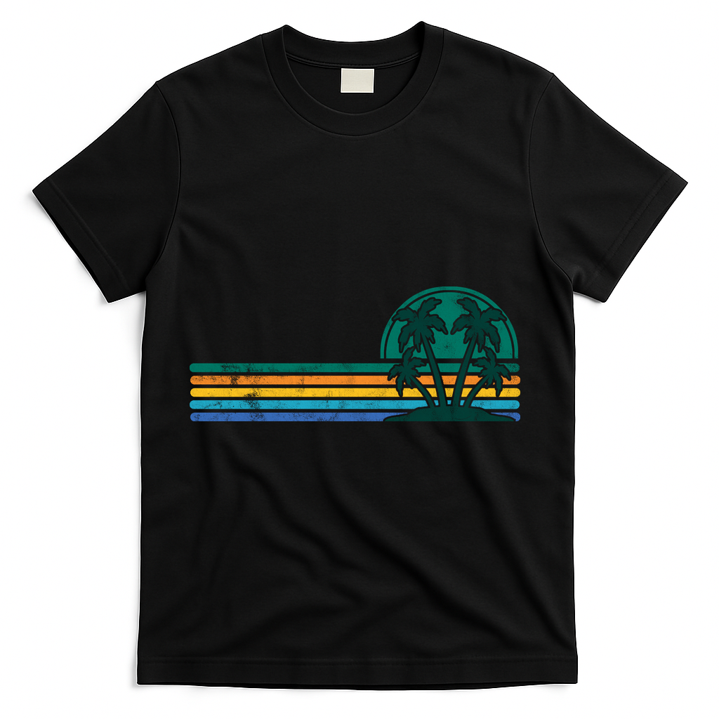 Palm Trees Retro Beach Summer T-Shirt - Black