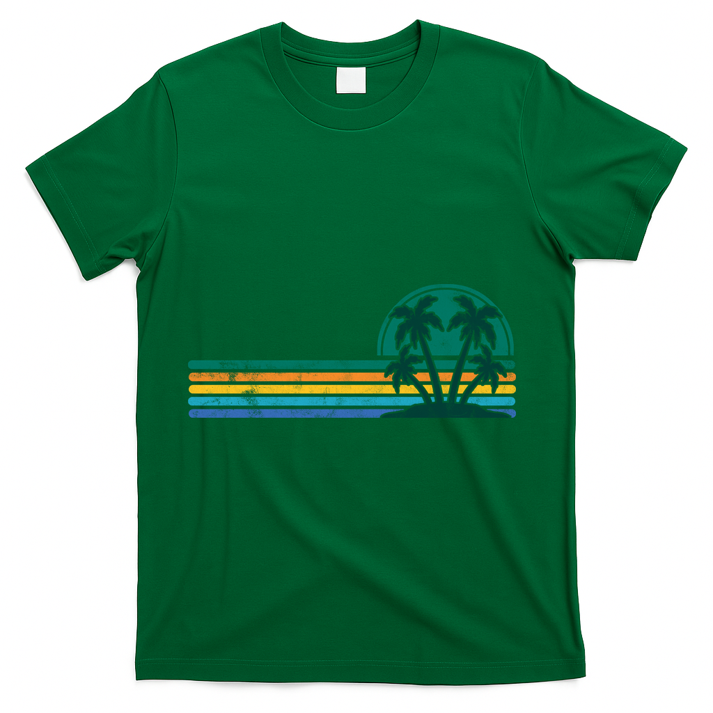 Palm Trees Retro Beach Summer T-Shirt - Green
