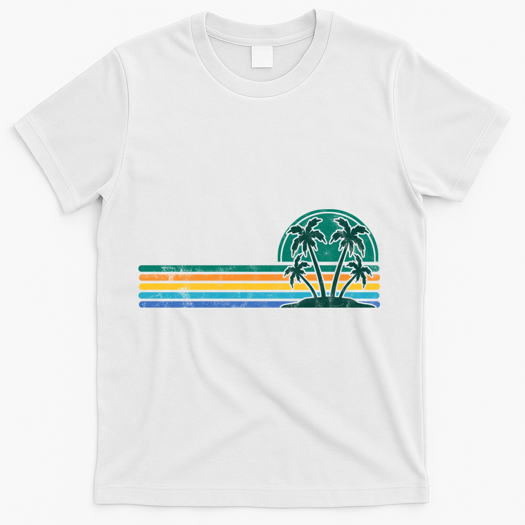 Palm Trees Retro Beach Summer T-Shirt - White