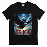 President Trump Riding An Eagle. Patriotic Political T-Shirt - Black