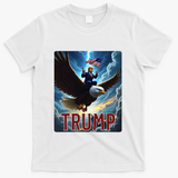 President Trump Riding An Eagle. Patriotic Political T-Shirt - White