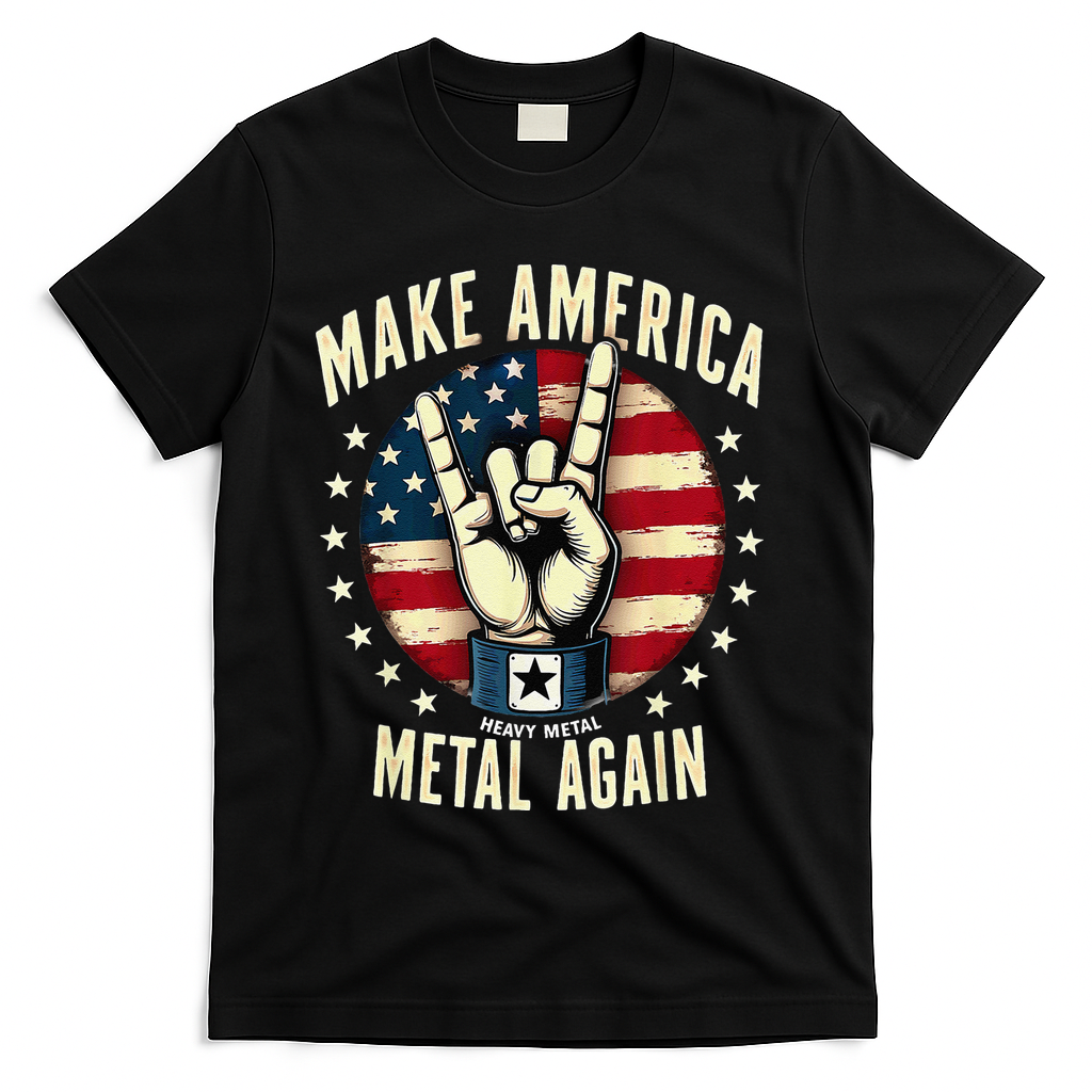 Patriotic Trump Rock Hand Make America Metal Again T-Shirt - Black