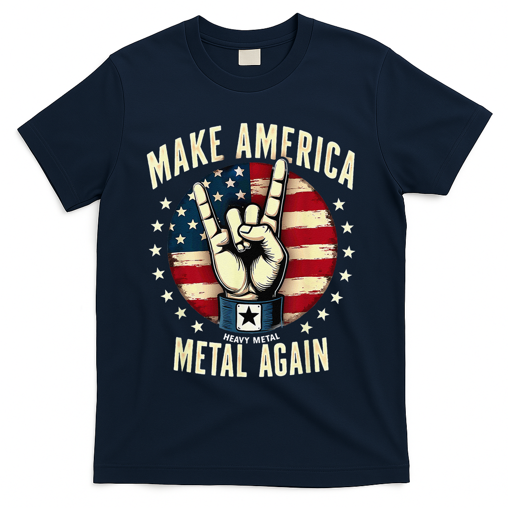 Patriotic Trump Rock Hand Make America Metal Again T-Shirt - Navy