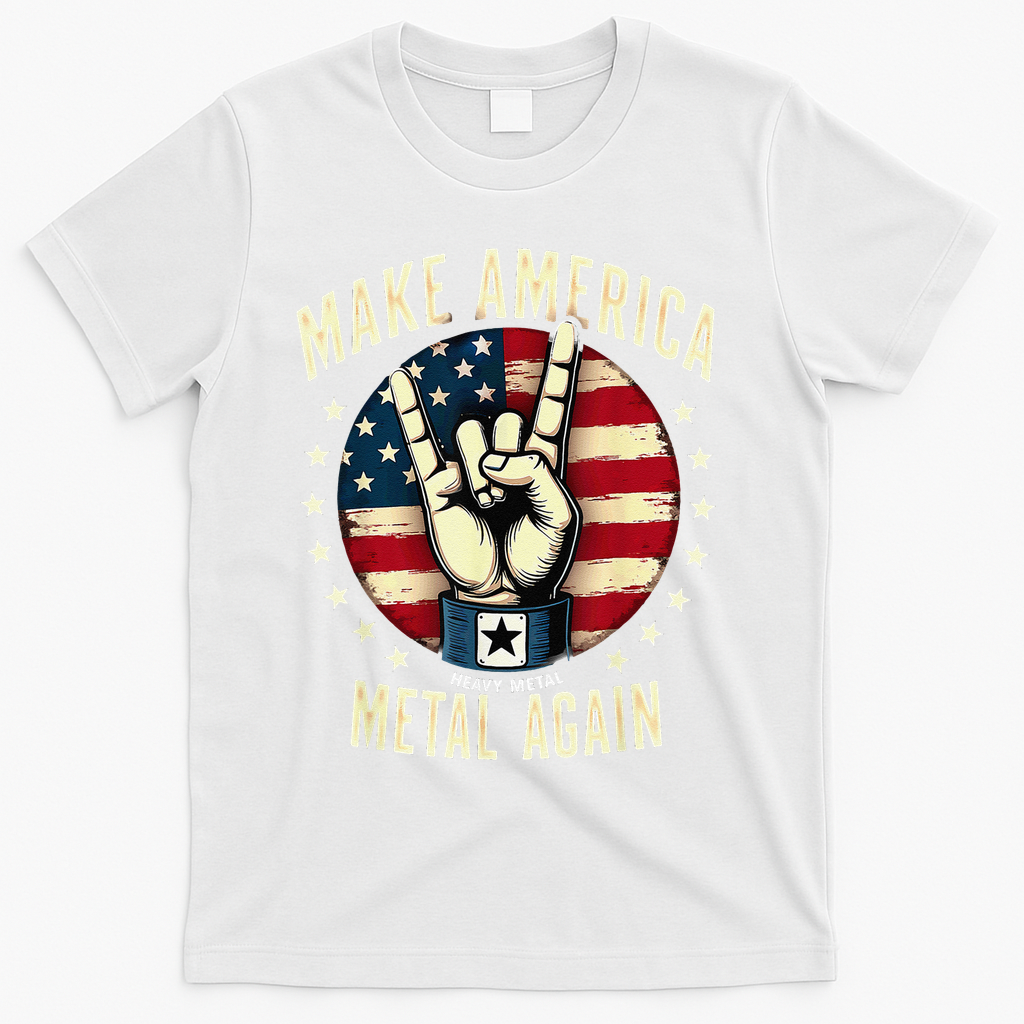 Patriotic Trump Rock Hand Make America Metal Again T-Shirt - White