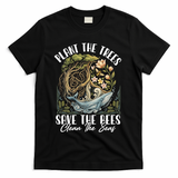 Plant The Trees Save The Bees Peace Sign Earth T-Shirt - Black
