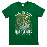 Plant The Trees Save The Bees Peace Sign Earth T-Shirt - Green