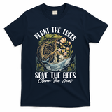 Plant The Trees Save The Bees Peace Sign Earth T-Shirt - Navy