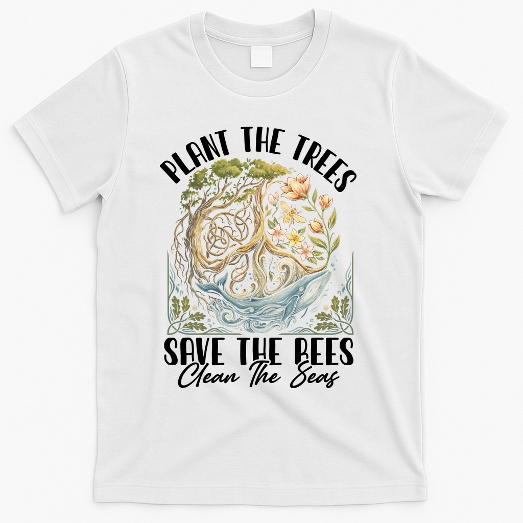 Plant The Trees Save The Bees Peace Sign Earth T-Shirt - White