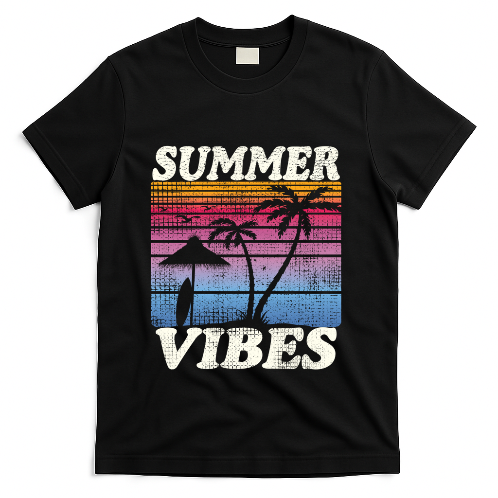 Palm Tree Tropical Beach Party Vintage Retro Summer Vibes Cute Gift T-Shirt - Black