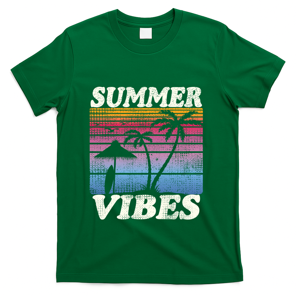 Palm Tree Tropical Beach Party Vintage Retro Summer Vibes Cute Gift T-Shirt - Green
