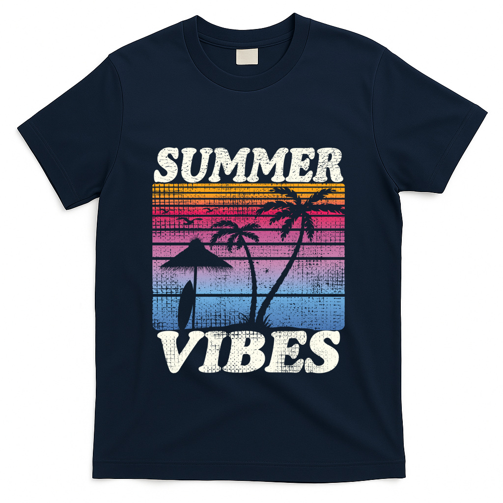 Palm Tree Tropical Beach Party Vintage Retro Summer Vibes Cute Gift T-Shirt - Navy