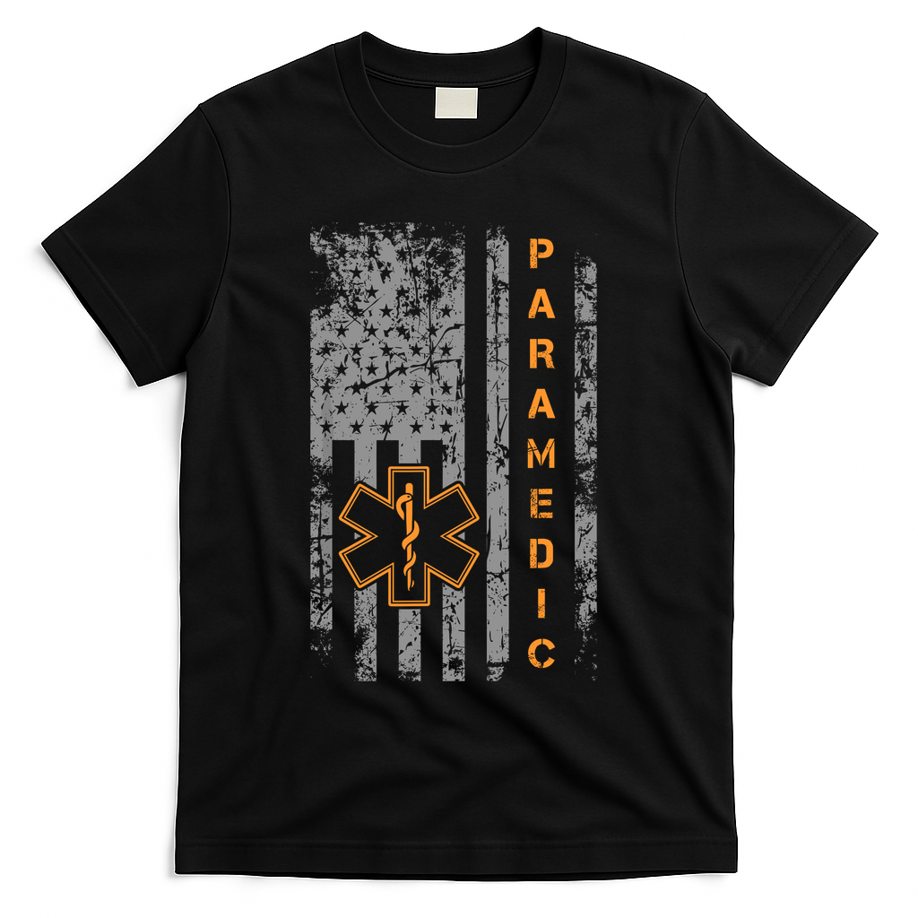 Paramedic Usa Flag Proud Ems Emt American Gifts Friend T-Shirt - Black