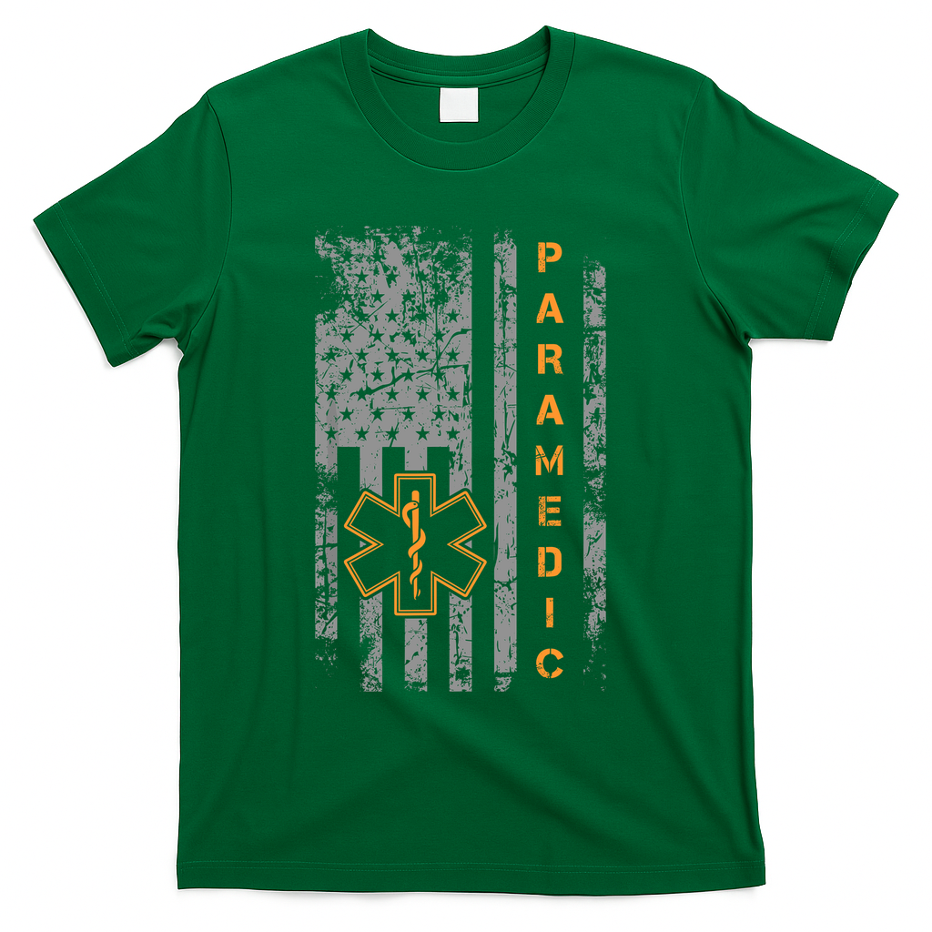Paramedic Usa Flag Proud Ems Emt American Gifts Friend T-Shirt - Green