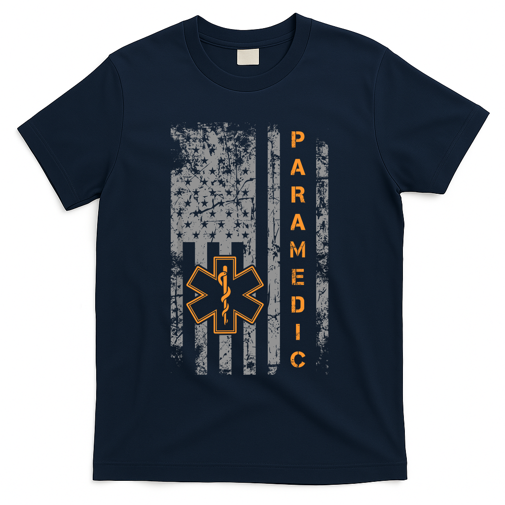 Paramedic Usa Flag Proud Ems Emt American Gifts Friend T-Shirt - Navy