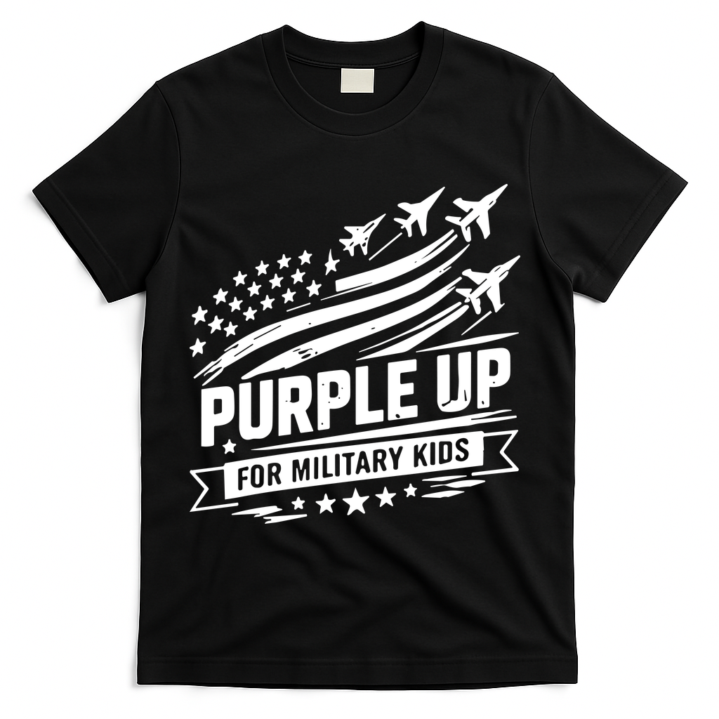 Purple Up For Military Kids American Flag T-Shirt - Black