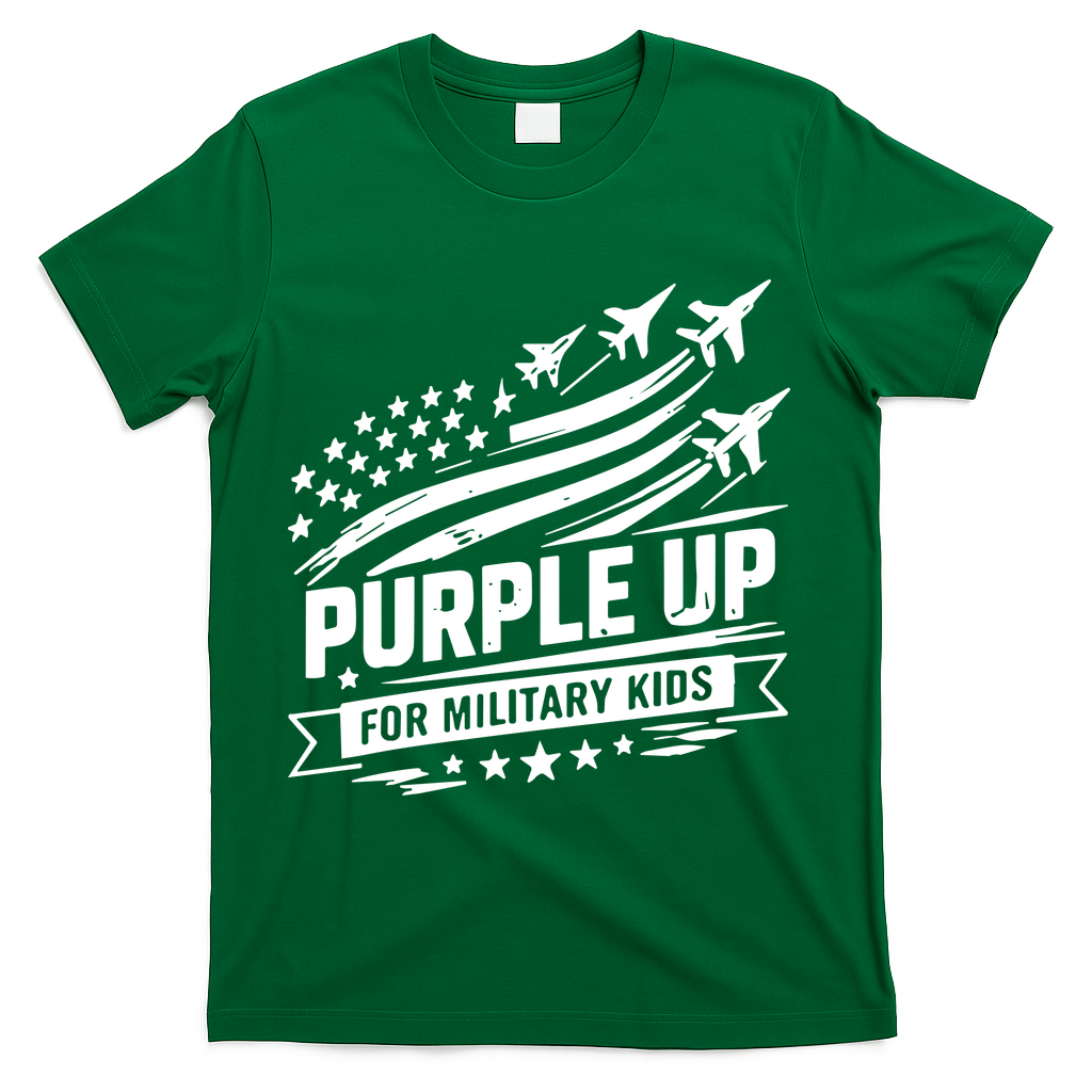 Purple Up For Military Kids American Flag T-Shirt - Green