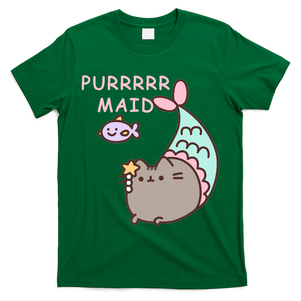 Purrrrr Maid Funny Cute Cat Mermaid T-Shirt