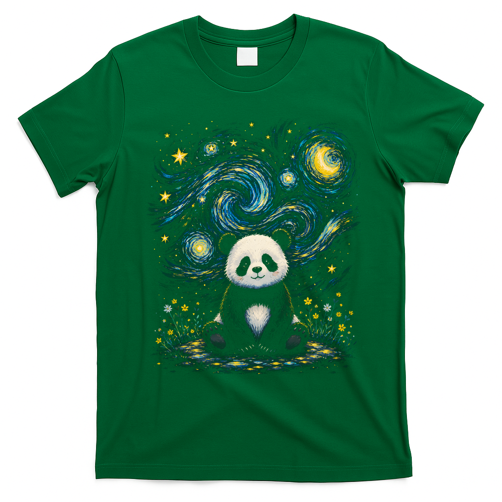 Panda Under Starry Night Sky Cosmic T-Shirt - Irish Green