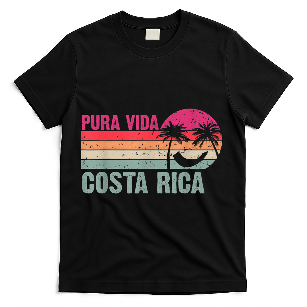 Pura Vida Costa Rica Funny Summer Family Vacation Vintage T-Shirt - Black