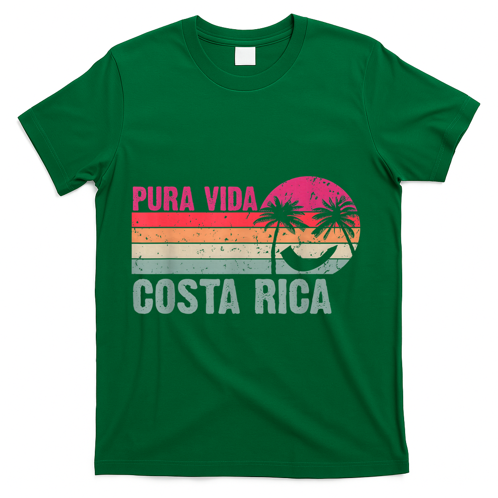 Pura Vida Costa Rica Funny Summer Family Vacation Vintage T-Shirt - Green