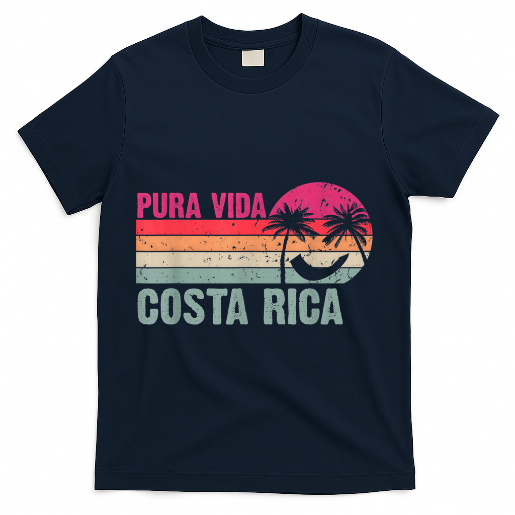 Pura Vida Costa Rica Funny Summer Family Vacation Vintage T-Shirt - Navy