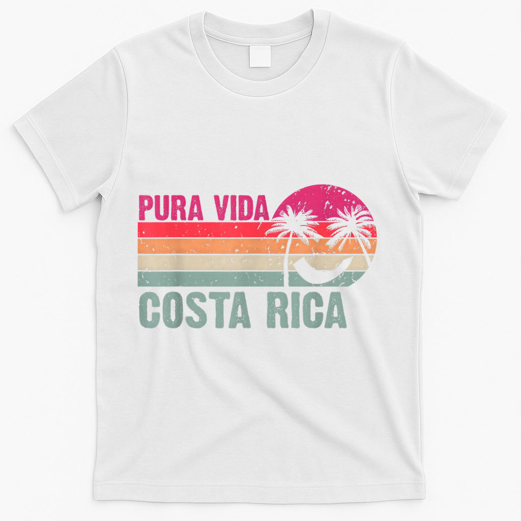 Pura Vida Costa Rica Funny Summer Family Vacation Vintage T-Shirt - White