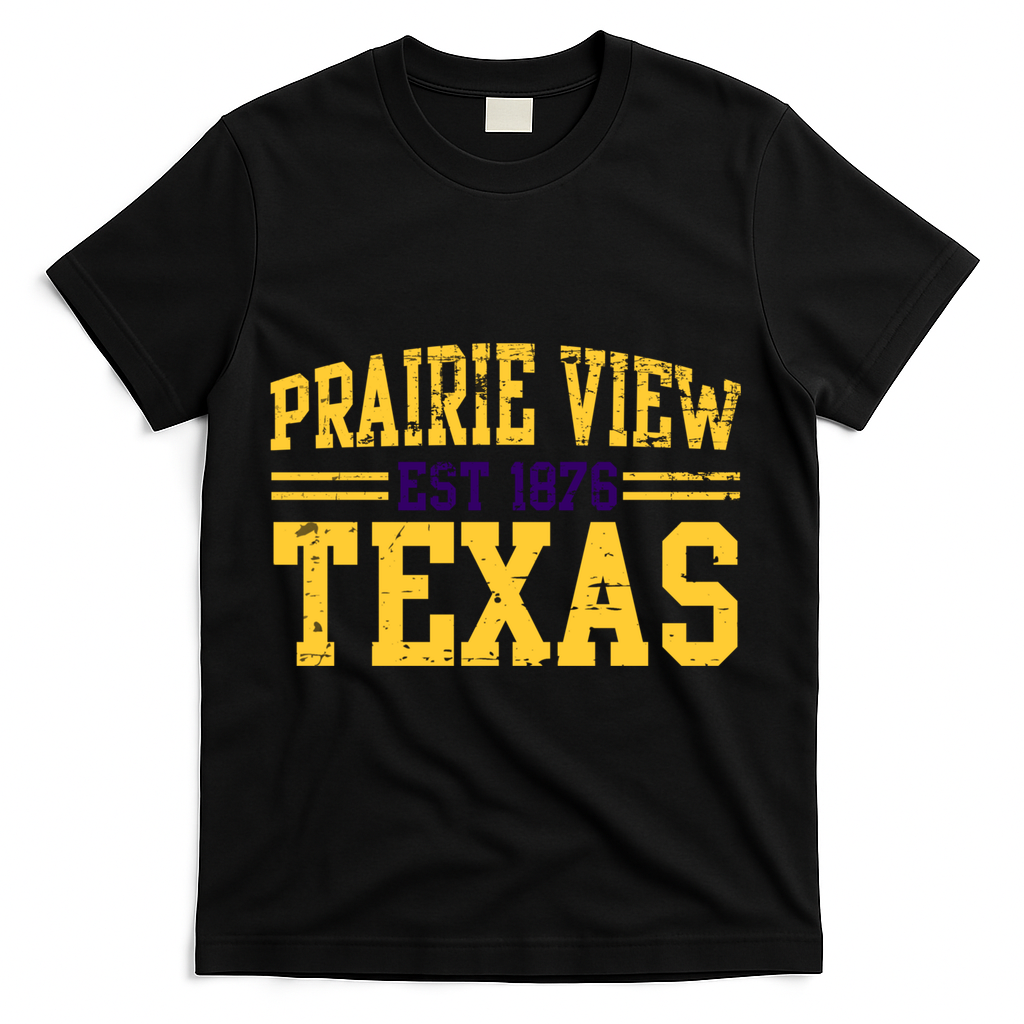 Prairie View Texas, Prairie Gift, Distressed Text T-Shirt - Black