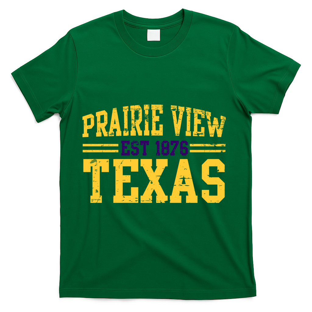 Prairie View Texas, Prairie Gift, Distressed Text T-Shirt - Green