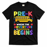 Pre-K Where The Adventure Begins PreK Teacher Back To T-Shirt - Black