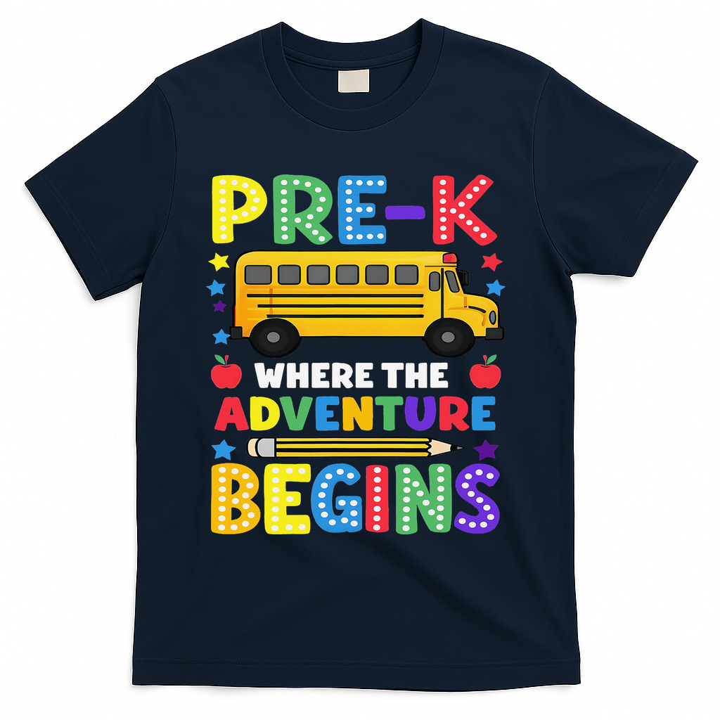 Pre-K Where The Adventure Begins PreK Teacher Back To T-Shirt - Navy