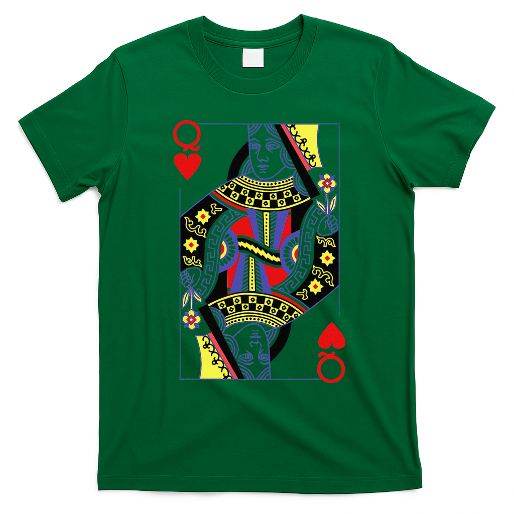 Queen Of Hearts Deck Of Cards Playing Cards Halloween Poker T-Shirt - Irish Green