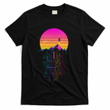 Retro 80s Space Shuttle Launch Circuit Mountain T-Shirt - Black