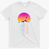 Retro 80s Space Shuttle Launch Circuit Mountain T-Shirt - White