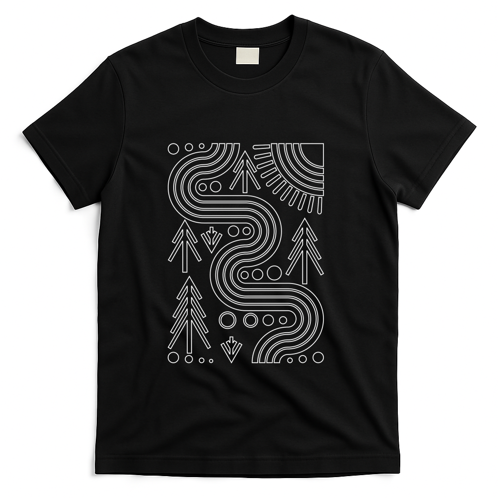river and sunrise lines - Black