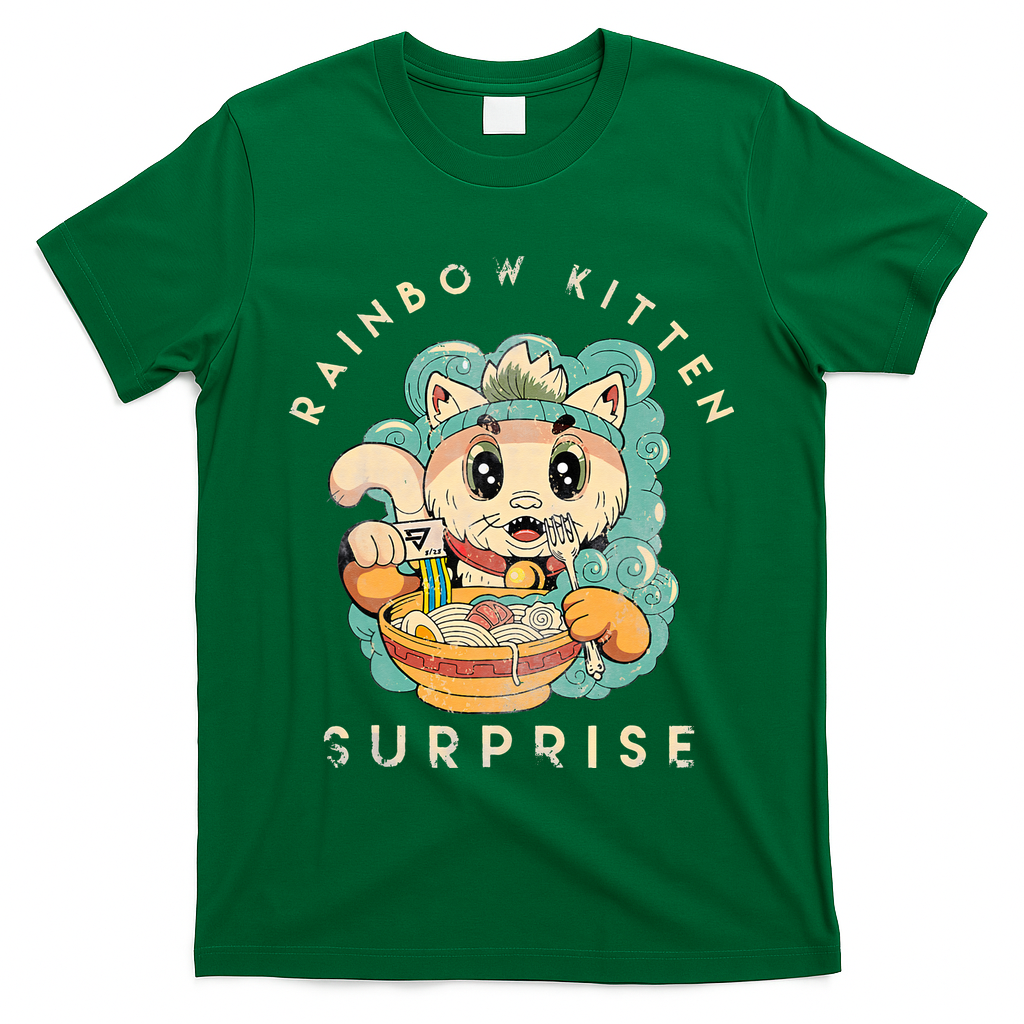 Retro Animals Vintage Cats Rainbow Kitten Surprise Cute Eat T-Shirt