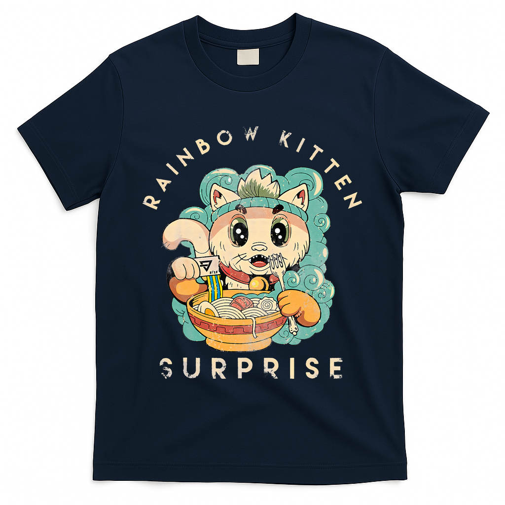 Retro Animals Vintage Cats Rainbow Kitten Surprise Cute Eat T-Shirt