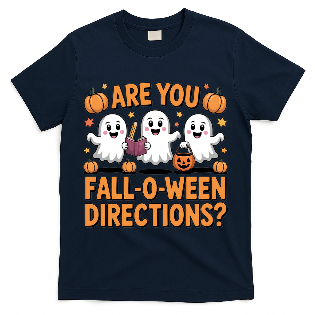 Retro Are You Fall O Ween Directions Teacher Halloween T-Shirt - Navy