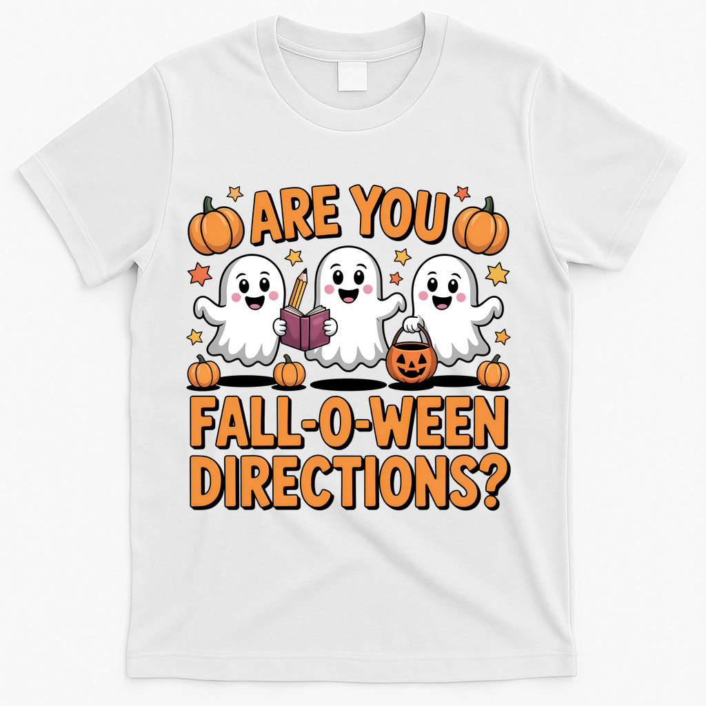 Retro Are You Fall O Ween Directions Teacher Halloween T-Shirt - White