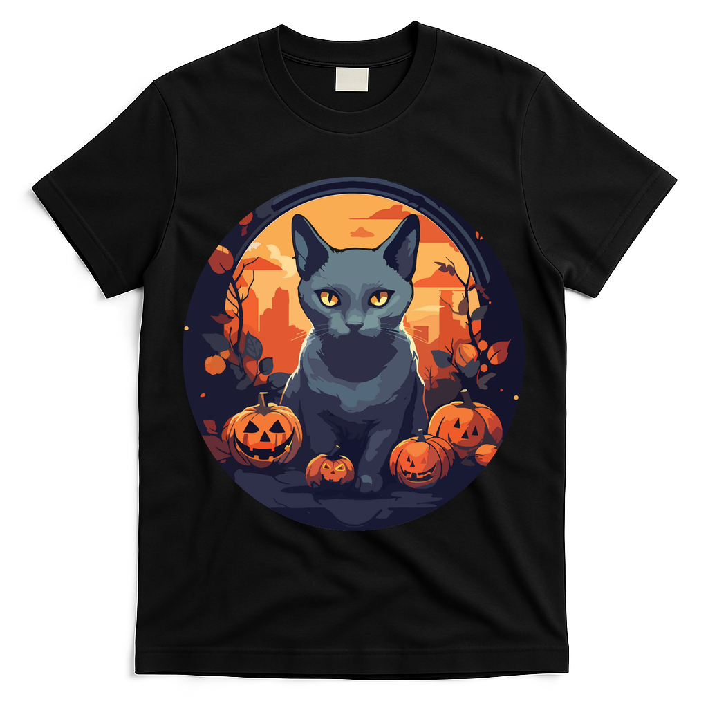 Russian Blue Cat Halloween Pumpkin Love Cats T-Shirt