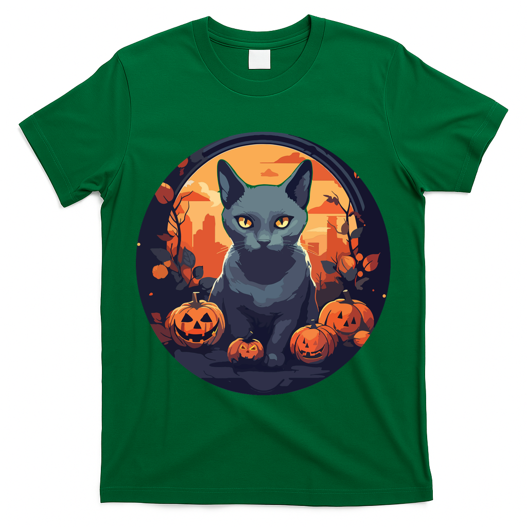 Russian Blue Cat Halloween Pumpkin Love Cats T-Shirt
