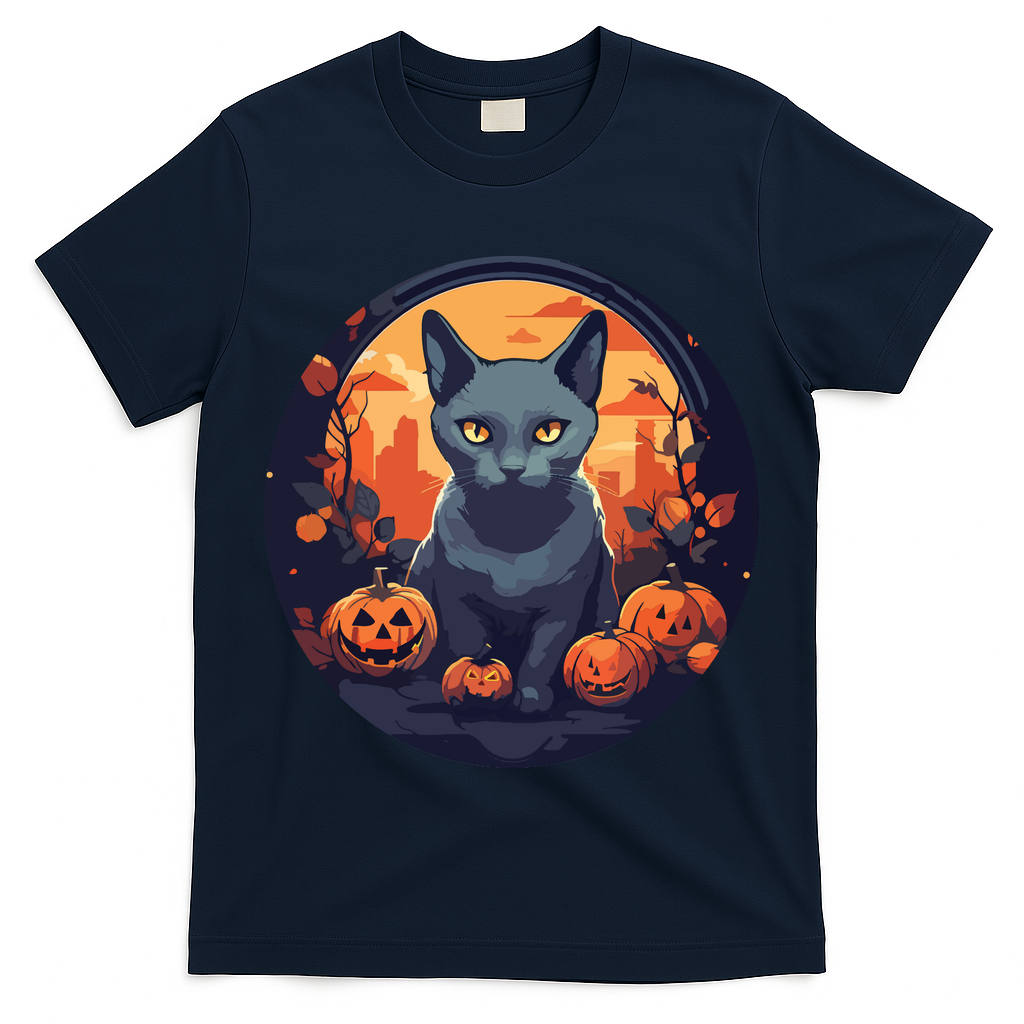 Russian Blue Cat Halloween Pumpkin Love Cats T-Shirt