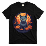 Russian Blue Cat Halloween Pumpkin Love Cats T-Shirt - Black