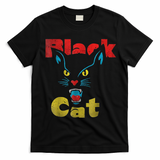 Retro Black Cat Retro Fireworks Vintage Halloween T-Shirt - Black